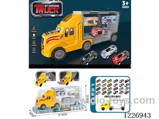 Free wheel storage cargo car + pull back alloy car *3