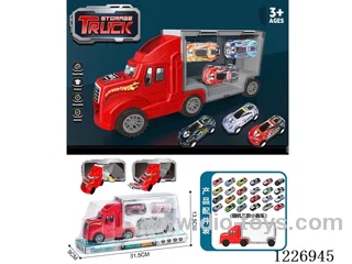 Free wheel storage cargo car + pull back alloy car *3