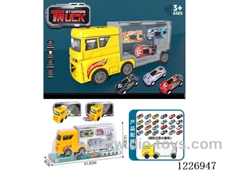 Free wheel storage cargo car + pull back alloy car *3