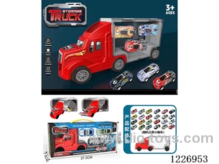 Free wheel handheld storage cargo car + pull back alloy car *3