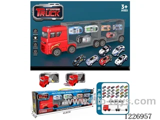 Free wheel handheld storage cargo car + pull back alloy car *6