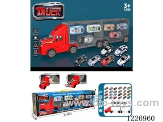 Free wheel handheld storage cargo car + pull back alloy car *6