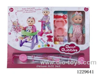 10 inch doll + stroller + food chair + scooter + accessories