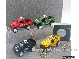1:60 Alloy Pull Back Double Door Pickup Police Car Key Chain