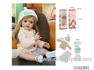 55cm Reborn Doll Soft Rubber High Simulation Baby Doll (Wig), Diaper, Birth Card - Intelligent Dialogue Model with Weight Sensing