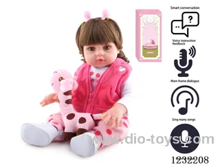 45CM Reborn High Simulation Baby Doll (Wig) Full Body Soft Rubber/Baby Bottle/Magnetic Pacifier/Diaper/Birth Certificate/Cloth Shoes/Giraffe. Intelligent Dialogue (Different Languages)/Recording Function