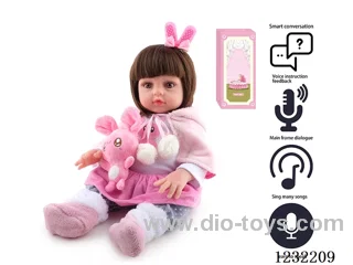 45CM Reborn High Simulation Baby Doll (Wig) Full Body Soft Rubber/Baby Bottle/Magnetic Pacifier/Diaper/Birth Certificate/Little Rabbit. Intelligent Dialogue (Different Languages)/Recording Function