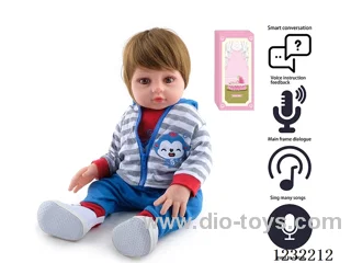 45CM Reborn High Simulation Baby Doll (Wig) Full Body Soft Rubber/Baby Bottle/Magnetic Pacifier/Diapers/Birth Card/Cloth Shoes/Intelligent Conversation (Different Languages)/Recording Function