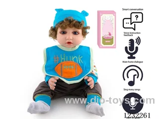 55CM Reborn High Simulation Baby Doll (Wig) Full Body Soft Rubber/Baby Bottle/Magnetic Pacifier/Diaper/Birth Card/Language Dialogue/Repeat