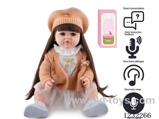 55CM Reborn High Simulation Baby Doll (Wig) Full Body Soft Rubber/Baby Bottle/Magnetic Pacifier/Diaper/Birth Card/Language Dialogue/Repeat