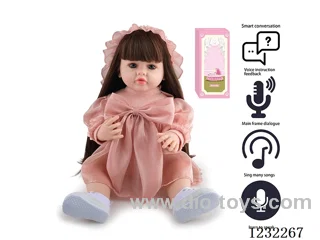 55CM Reborn High Simulation Baby Doll (Wig) Full Body Soft Rubber/Baby Bottle/Magnetic Pacifier/Diaper/Birth Card/Language Dialogue/Repeat
