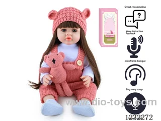 55CM Reborn High Simulation Baby Doll (Wig) Full Body Soft Rubber/Baby Bottle/Magnetic Pacifier/Diaper/Birth Card/Language Dialogue/Repeat
