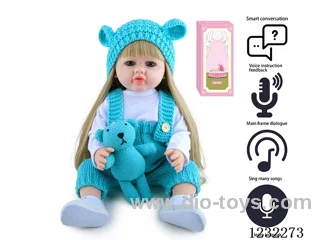 55CM Reborn High Simulation Baby Doll (Wig) Full Body Soft Rubber/Baby Bottle/Magnetic Pacifier/Diaper/Birth Card/Language Dialogue/Repeat
