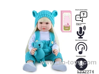 55CM Reborn High Simulation Baby Doll (Wig) Full Body Soft Rubber/Baby Bottle/Magnetic Pacifier/Diaper/Birth Card/Language Dialogue/Repeat