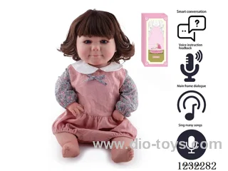 60CM Reborn High Simulation Baby Doll (Wig) Full Body Soft Rubber/Baby Bottle/Magnetic Pacifier/Diapers/Birth Card/Language Dialogue/Repeat