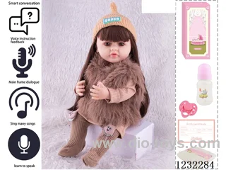 55CM Reborn High Simulation Baby Doll (Wig) Full Body Soft Rubber/Baby Bottle/Magnetic Pacifier/Diaper/Birth Card/Language Dialogue/Repeat