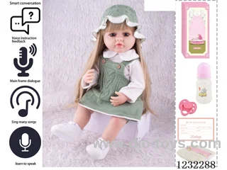55CM Reborn High Simulation Baby Doll (Wig) Full Body Soft Rubber/Baby Bottle/Magnetic Pacifier/Diaper/Birth Card/Language Dialogue/Repeat