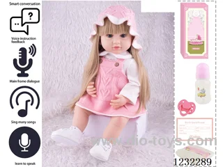 55CM Reborn High Simulation Baby Doll (Wig) Full Body Soft Rubber/Baby Bottle/Magnetic Pacifier/Diaper/Birth Card/Language Dialogue/Repeat