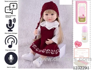 55CM Reborn High Simulation Baby Doll (Wig) Full Body Soft Rubber/Baby Bottle/Magnetic Pacifier/Diaper/Birth Card/Language Dialogue/Repeat