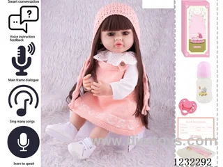 55CM Reborn High Simulation Baby Doll (Wig) Full Body Soft Rubber/Baby Bottle/Magnetic Pacifier/Diaper/Birth Card/Language Dialogue/Repeat