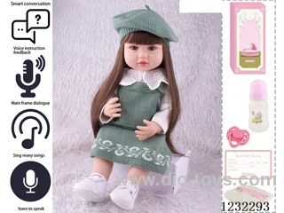 55CM Reborn High Simulation Baby Doll (Wig) Full Body Soft Rubber/Baby Bottle/Magnetic Pacifier/Diaper/Birth Card/Language Dialogue/Repeat