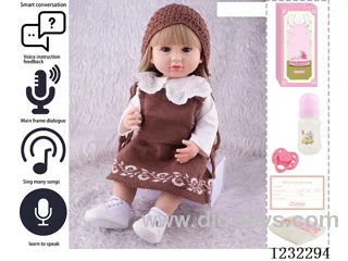 55CM Reborn High Simulation Baby Doll (Wig) Full Body Soft Rubber/Baby Bottle/Magnetic Pacifier/Diaper/Birth Card/Language Dialogue/Repeat