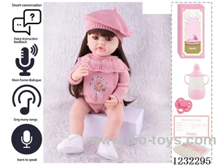 55CM Reborn High Simulation Baby Doll (Wig) Full Body Soft Rubber/Baby Bottle/Magnetic Pacifier/Diaper/Birth Card/Language Dialogue/Repeat