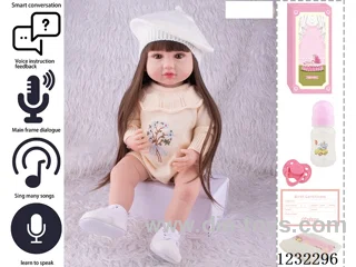 55CM Reborn High Simulation Baby Doll (Wig) Full Body Soft Rubber/Baby Bottle/Magnetic Pacifier/Diaper/Birth Card/Language Dialogue/Repeat