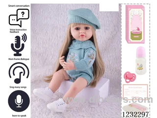 55CM Reborn High Simulation Baby Doll (Wig) Full Body Soft Rubber/Baby Bottle/Magnetic Pacifier/Diaper/Birth Card/Language Dialogue/Repeat