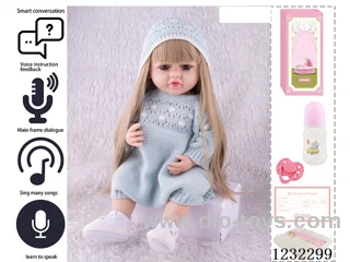 55CM Reborn High Simulation Baby Doll (Wig) Full Body Soft Rubber/Baby Bottle/Magnetic Pacifier/Diaper/Birth Card/Language Dialogue/Repeat
