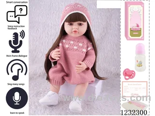 55CM Reborn High Simulation Baby Doll (Wig) Full Body Soft Rubber/Baby Bottle/Magnetic Pacifier/Diaper/Birth Card/Language Dialogue/Repeat
