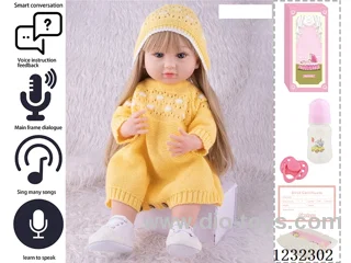 55CM Reborn High Simulation Baby Doll (Wig) Full Body Soft Rubber/Baby Bottle/Magnetic Pacifier/Diaper/Birth Card/Language Dialogue/Repeat