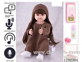 55CM Reborn High Simulation Baby Doll (Wig) Full Body Soft Rubber/Baby Bottle/Magnetic Pacifier/Diaper/Birth Card/Language Dialogue/Repeat