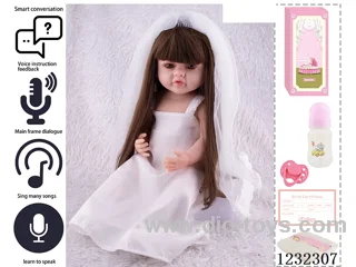 55CM Reborn High Simulation Baby Doll (Wig) Full Body Soft Rubber/Baby Bottle/Magnetic Pacifier/Diaper/Birth Card/Language Dialogue/Repeat