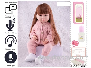 55CM Reborn High Simulation Baby Doll (Wig) Full Body Soft Rubber/Baby Bottle/Magnetic Pacifier/Diaper/Birth Card/Language Dialogue/Repeat