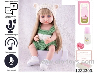 55CM Reborn High Simulation Baby Doll (Wig) Full Body Soft Rubber/Baby Bottle/Magnetic Pacifier/Diaper/Birth Card/Language Dialogue/Repeat