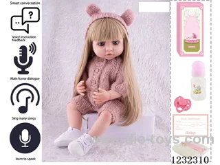 55CM Reborn High Simulation Baby Doll (Wig) Full Body Soft Rubber/Baby Bottle/Magnetic Pacifier/Diaper/Birth Card/Language Dialogue/Repeat