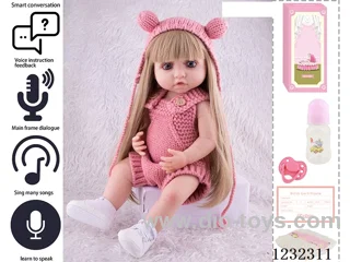 55CM Reborn High Simulation Baby Doll (Wig) Full Body Soft Rubber/Baby Bottle/Magnetic Pacifier/Diaper/Birth Card/Language Dialogue/Repeat