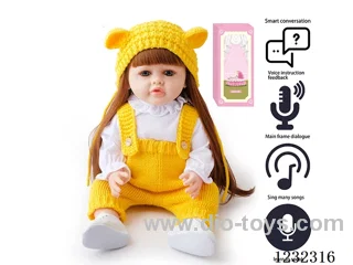 55CM Reborn High Simulation Baby Doll (Wig) Full Body Soft Rubber/Baby Bottle/Magnetic Pacifier/Diaper/Birth Card/Language Dialogue/Repeat