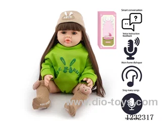 55CM Reborn High Simulation Baby Doll (Wig) Full Body Soft Rubber/Baby Bottle/Magnetic Pacifier/Diaper/Birth Card/Language Dialogue/Repeat
