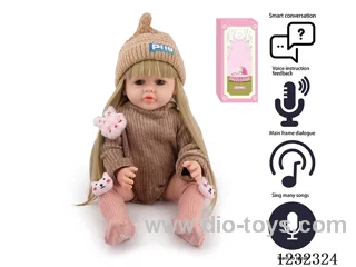 55CM Reborn High Simulation Baby Doll (Wig) Full Body Soft Rubber/Baby Bottle/Magnetic Pacifier/Diaper/Birth Card/Language Dialogue/Repeat