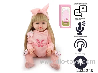 55CM Reborn High Simulation Baby Doll (Wig) Full Body Soft Rubber/Baby Bottle/Magnetic Pacifier/Diaper/Birth Card/Language Dialogue/Repeat