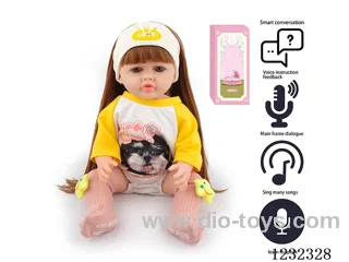 55CM Reborn High Simulation Baby Doll (Wig) Full Body Soft Rubber/Baby Bottle/Magnetic Pacifier/Diaper/Birth Card/Language Dialogue/Repeat