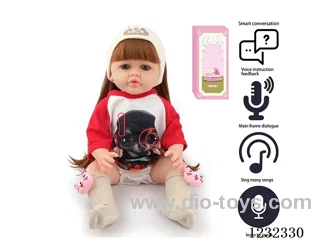 55CM Reborn High Simulation Baby Doll (Wig) Full Body Soft Rubber/Baby Bottle/Magnetic Pacifier/Diaper/Birth Card/Language Dialogue/Repeat