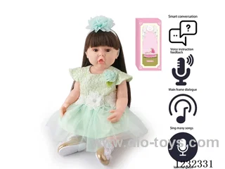 55CM Reborn High Simulation Baby Doll (Wig) Full Body Soft Rubber/Baby Bottle/Magnetic Pacifier/Diaper/Birth Card/Language Dialogue/Repeat