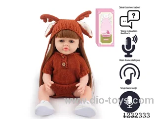 55CM Reborn High Simulation Baby Doll (Wig) Full Body Soft Rubber/Baby Bottle/Magnetic Pacifier/Diaper/Birth Card/Language Dialogue/Repeat