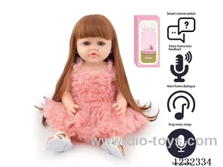 55CM Reborn High Simulation Baby Doll (Wig) Full Body Soft Rubber/Baby Bottle/Magnetic Pacifier/Diaper/Birth Card/Language Dialogue/Repeat
