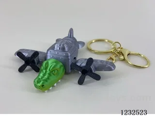 9CM Crocodile Plane Keychain with Gold Ring