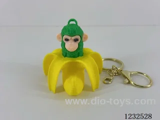 6CM Monkey and Banana Keychain with Gold Ring