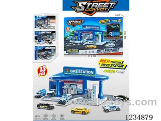 City alloy fire control gas station parking lot (with 2 alloy cars)